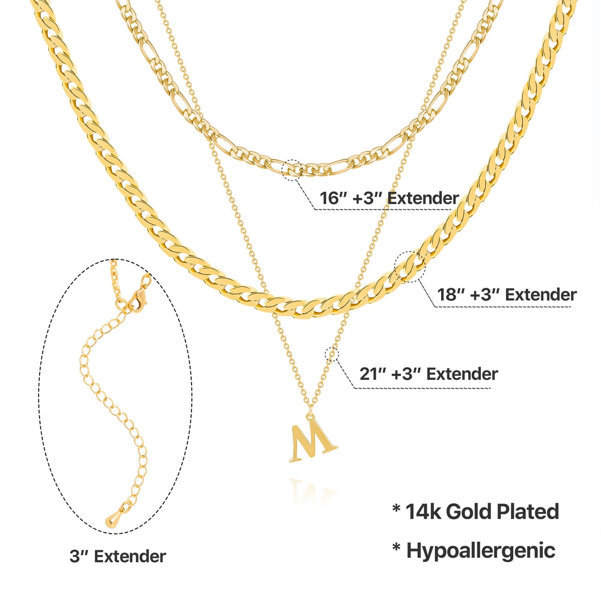 14K Gold Plated Layered Initial Necklace - GexWorldwide