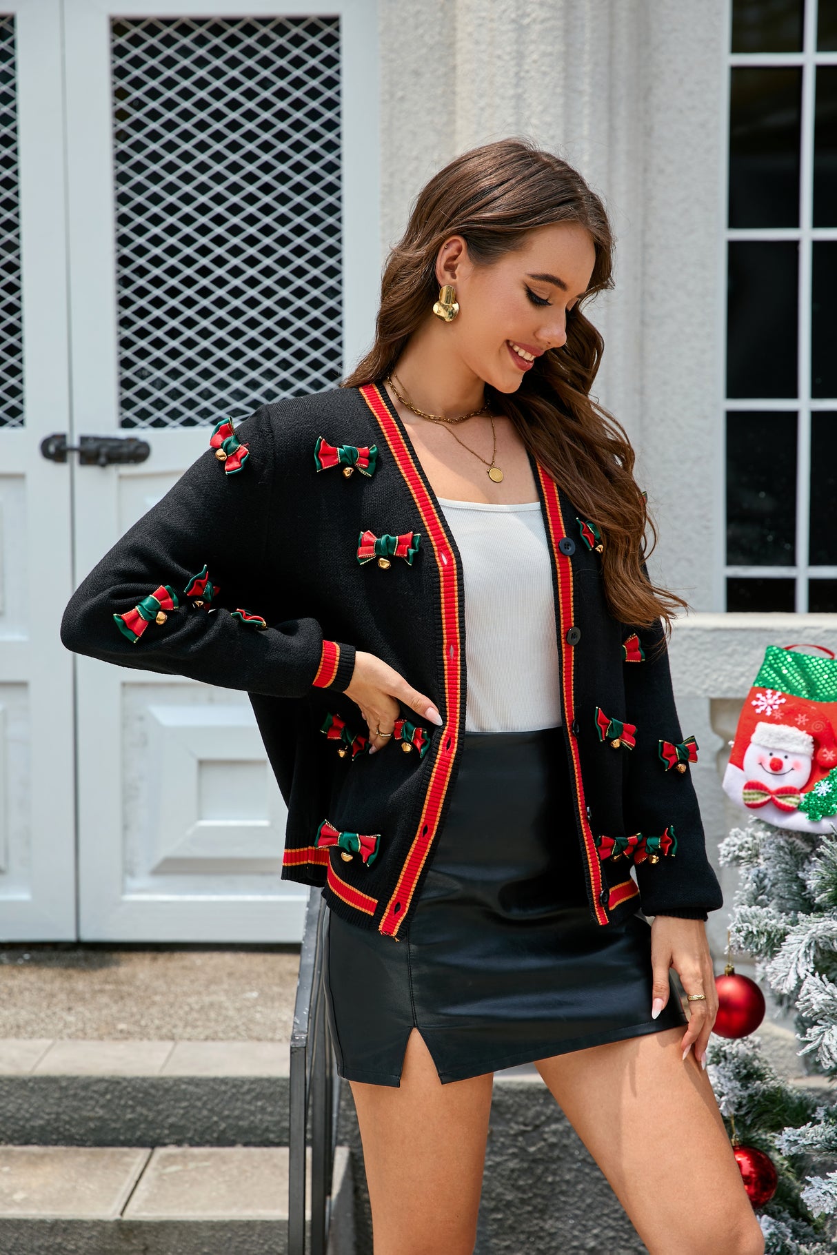 LUBOT 2024 Ugly Christmas Sweater for Women Christmas Cardigans Long Sleeve Bell