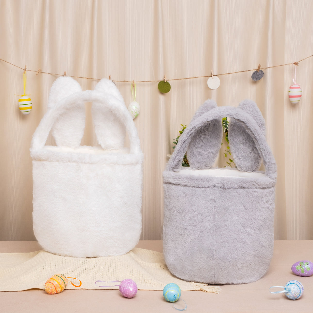 GEX Personalized Easter Bunny Basket Kids Cute Plush Bunny Basket with Name