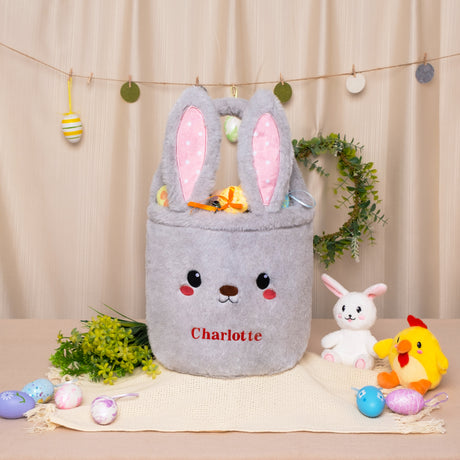 GEX Personalized Easter Bunny Basket Kids Cute Plush Bunny Basket with Name