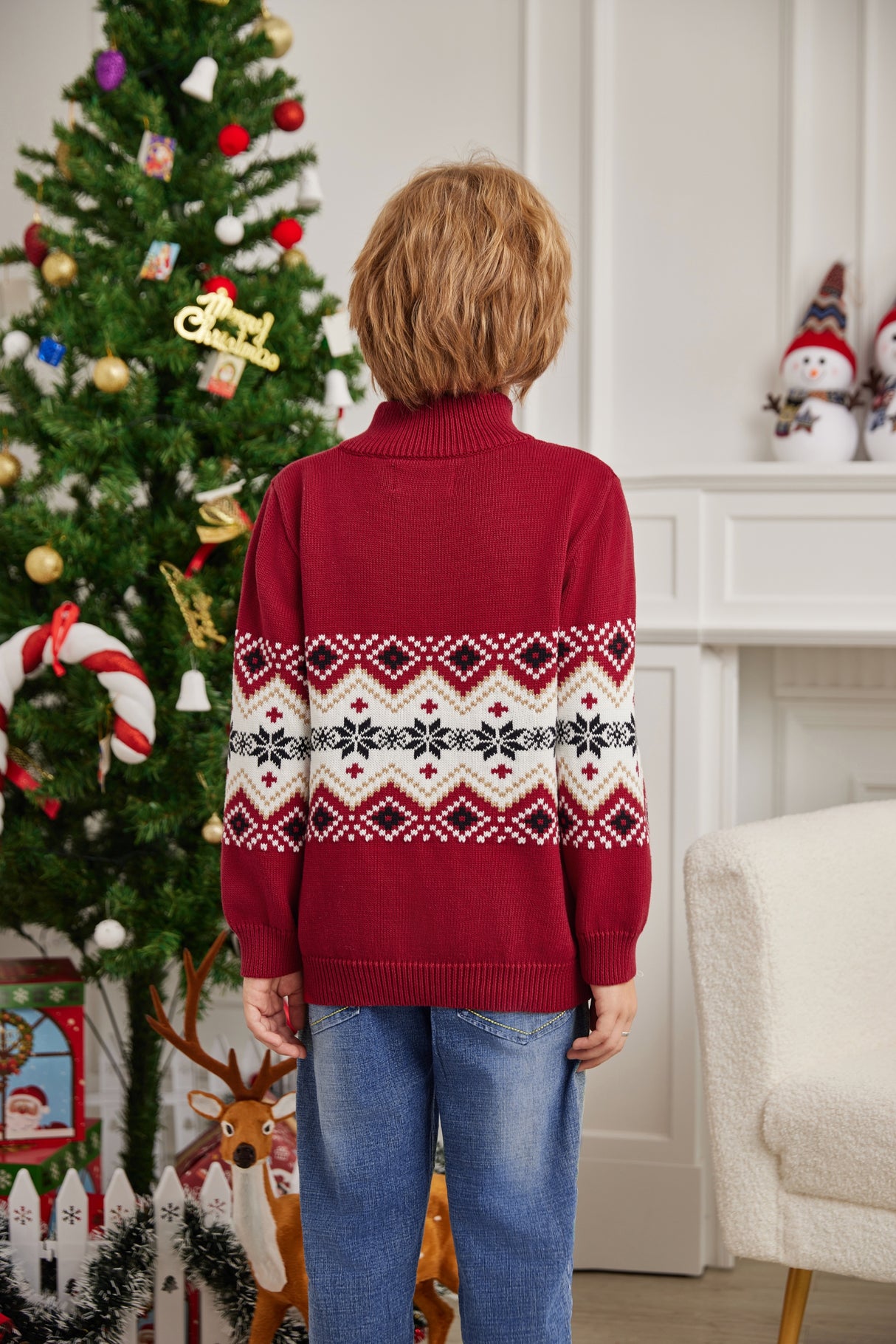 LUBOT 2024 Christmas Sweater for Children BlackSnowflakes