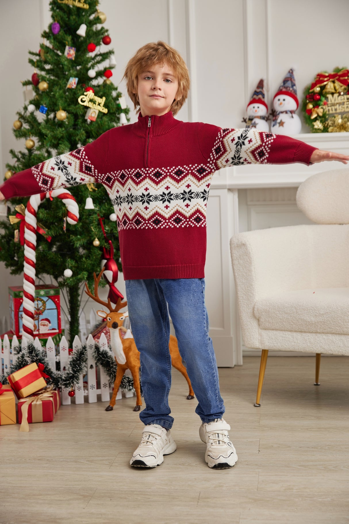 LUBOT 2024 Christmas Sweater for Children BlackSnowflakes