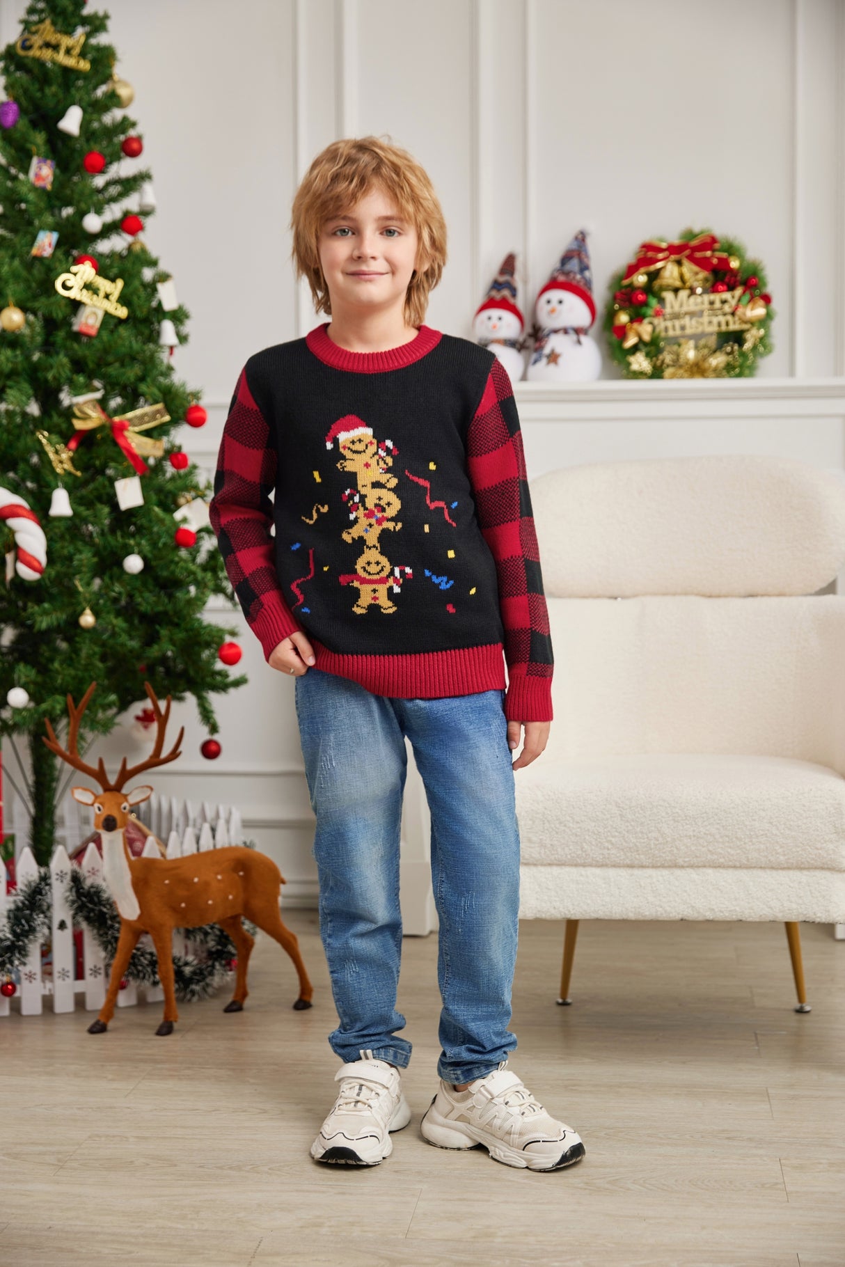 LUBOT 2024 Christmas Sweater for Children FA GingerbreadMan