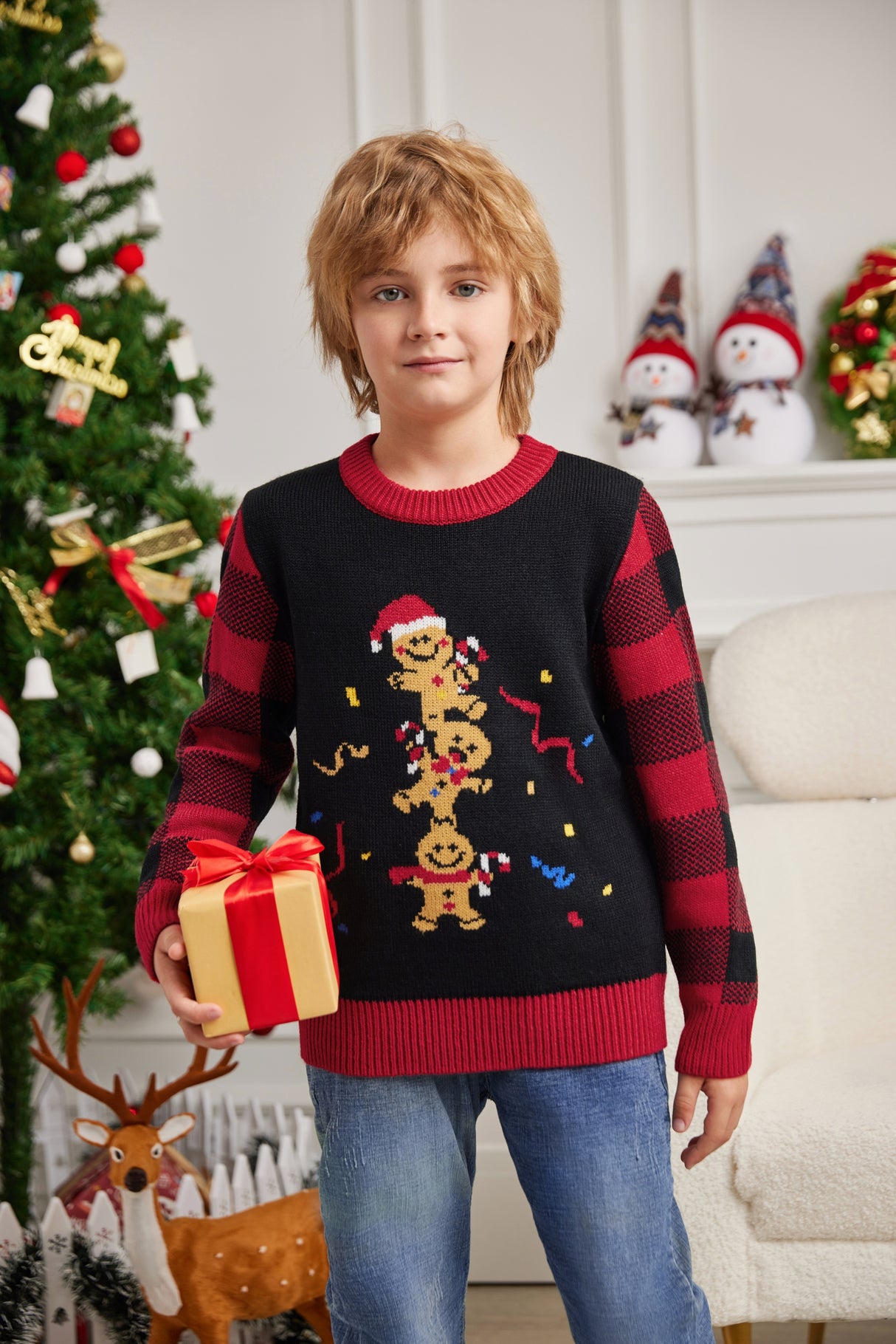 LUBOT 2024 Christmas Sweater for Children FA GingerbreadMan