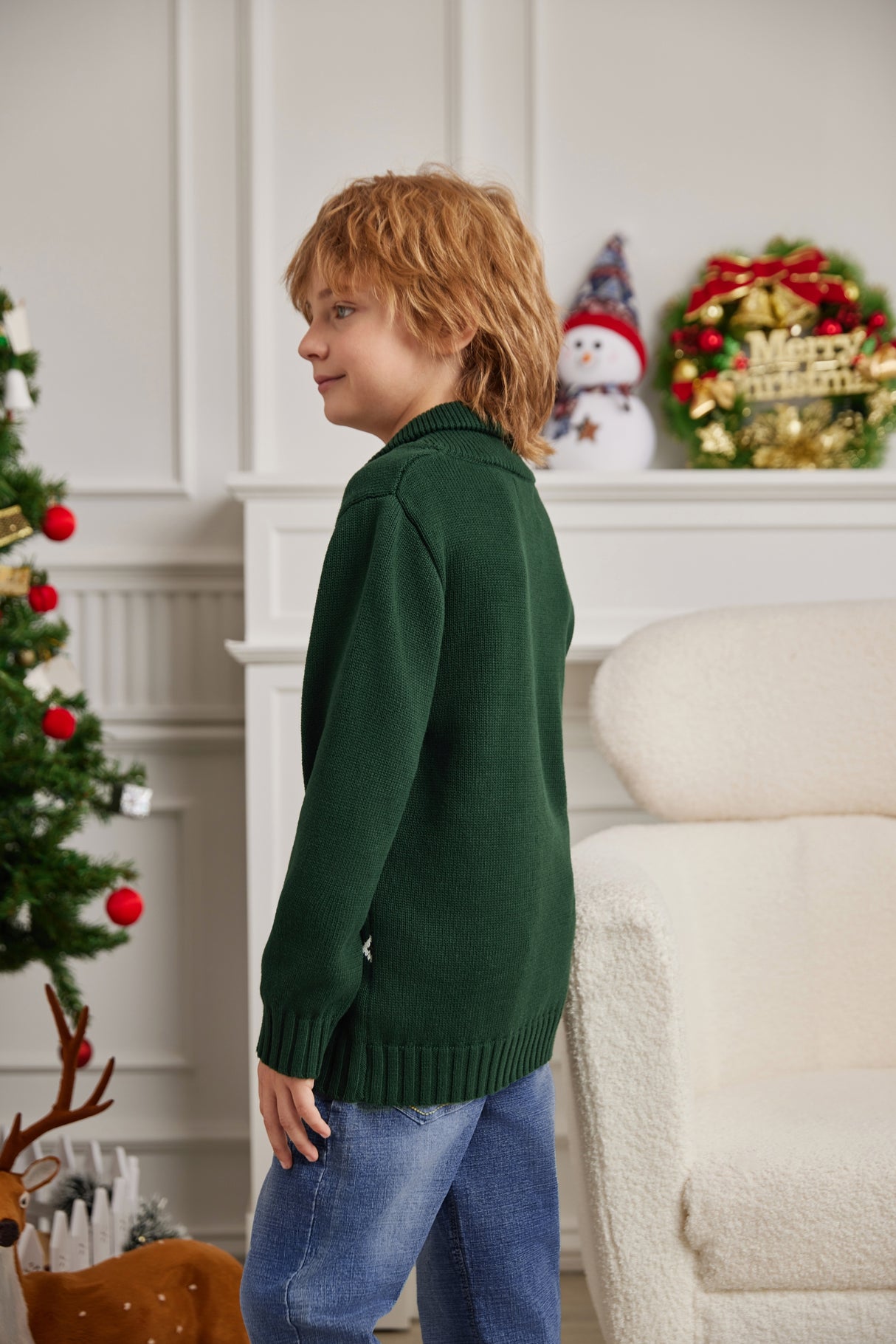 LUBOT 2024 Christmas Sweater for Children Green Car