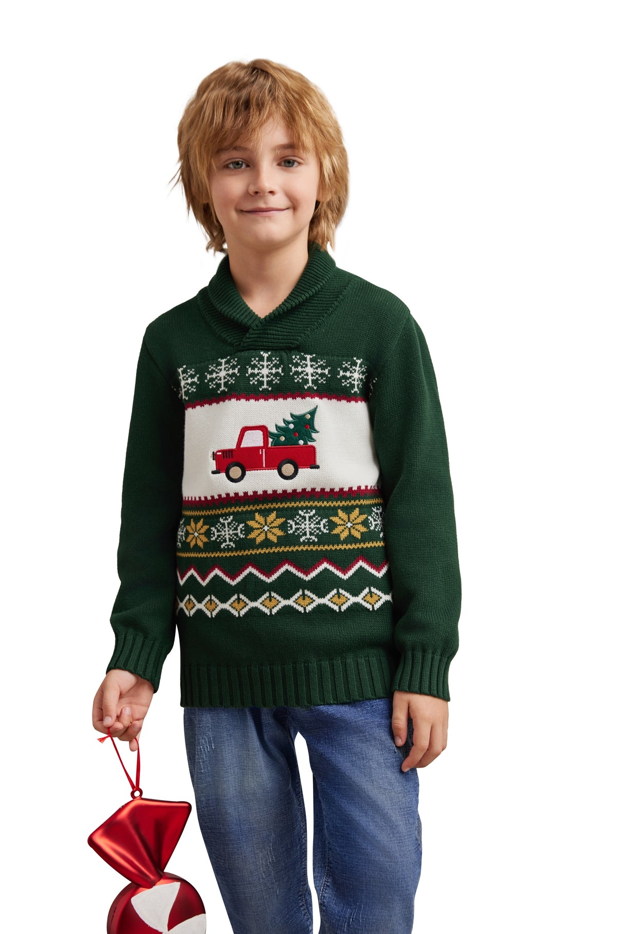 LUBOT 2024 Christmas Sweater for Children Green Car