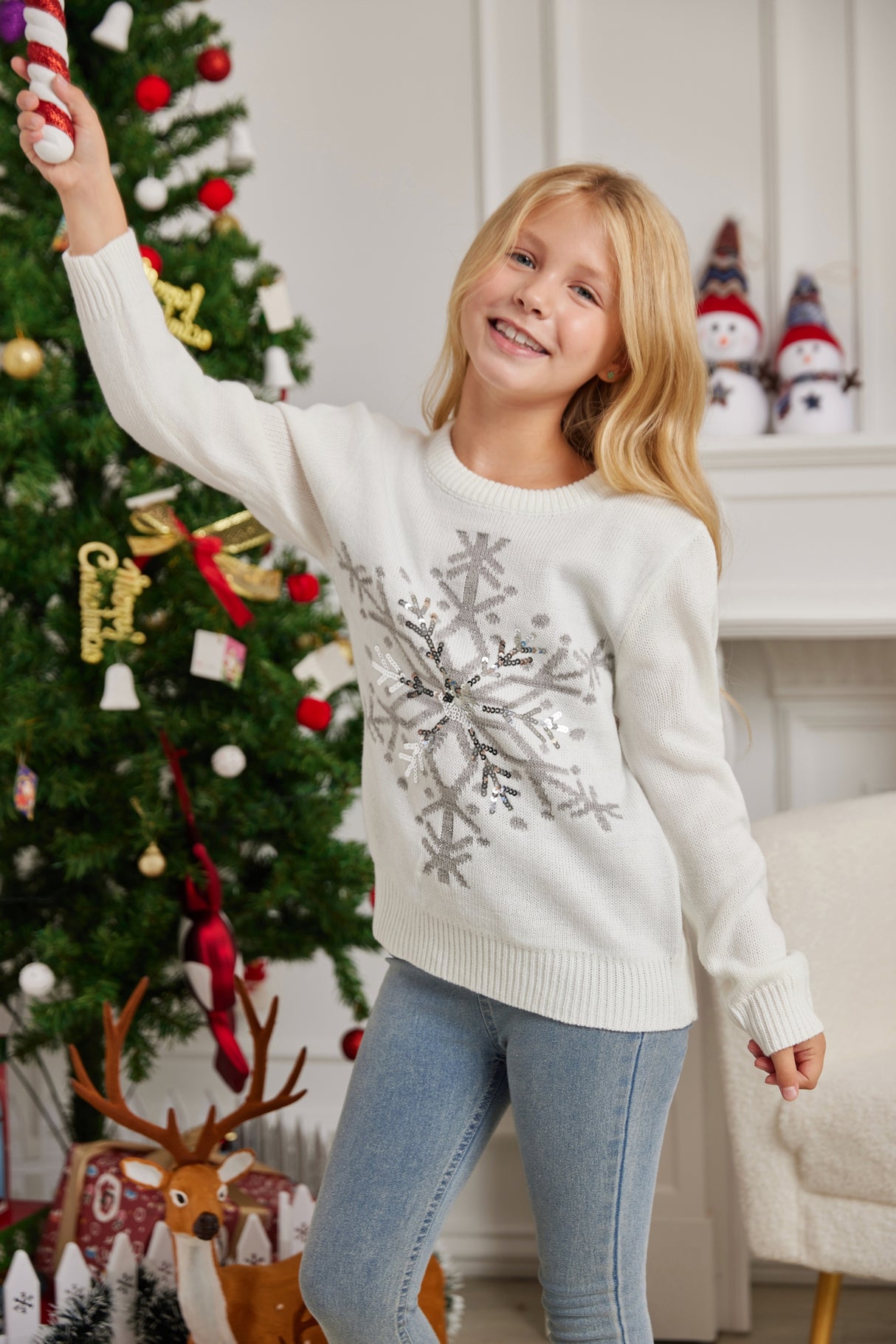LUBOT 2024 Christmas Sweater for Children White Snow