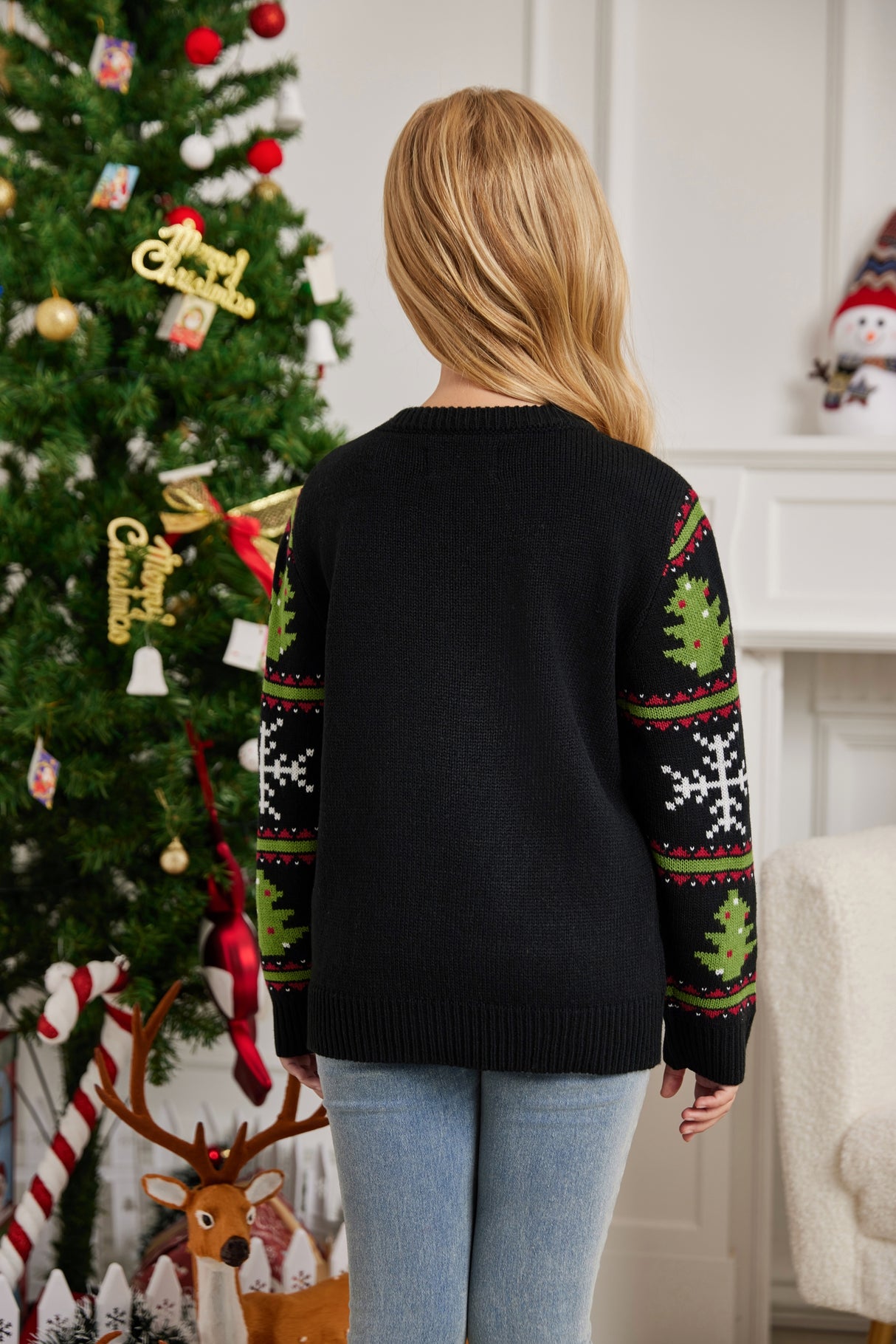 LUBOT 2024 Christmas Sweater for Children Embroidered Deer