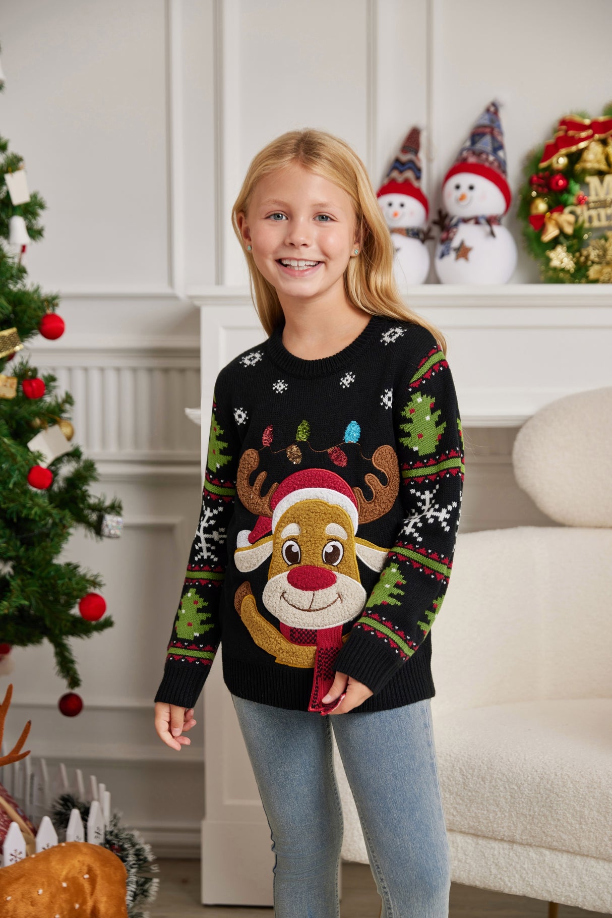 LUBOT 2024 Christmas Sweater for Children Embroidered Deer