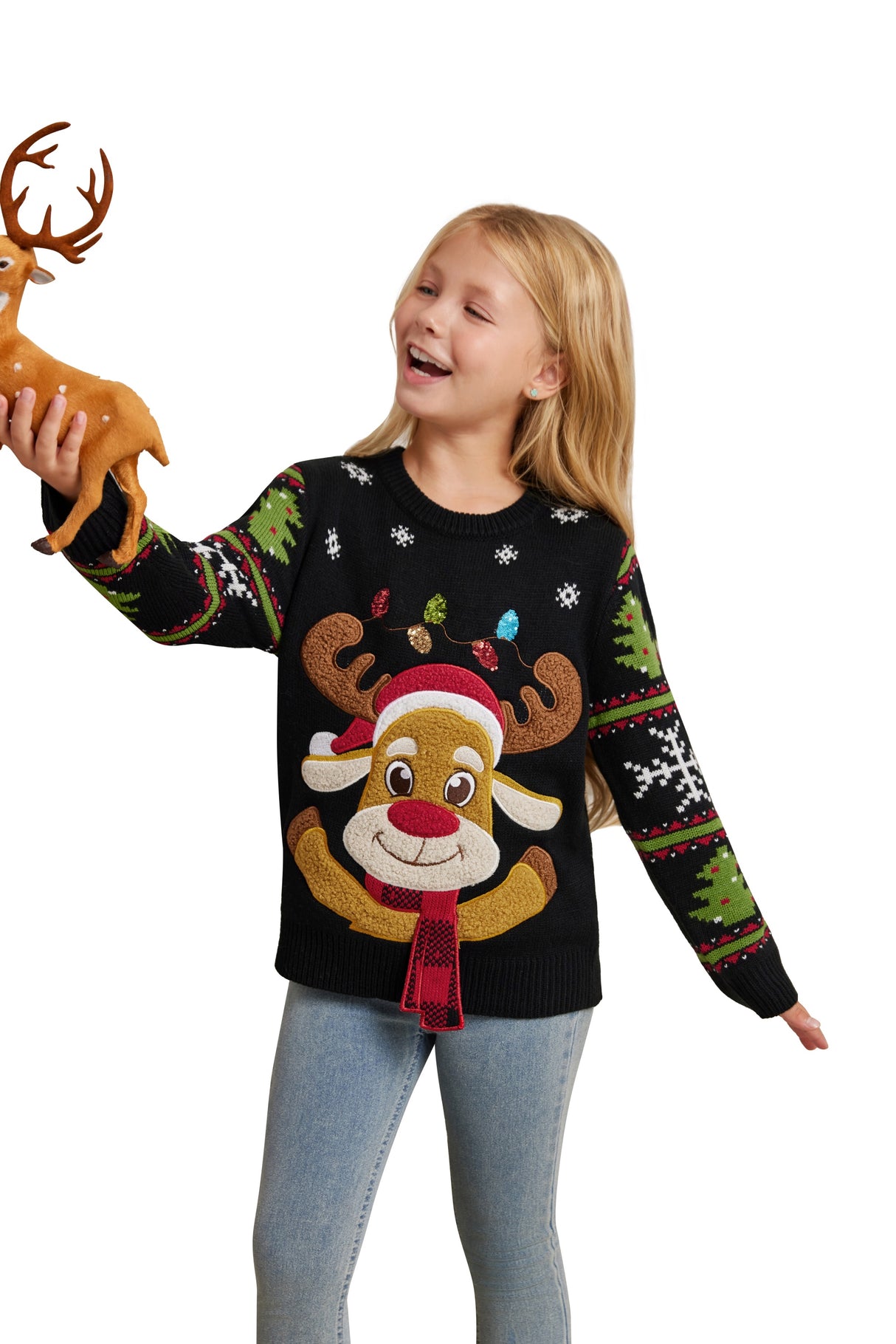 LUBOT 2024 Christmas Sweater for Children Embroidered Deer