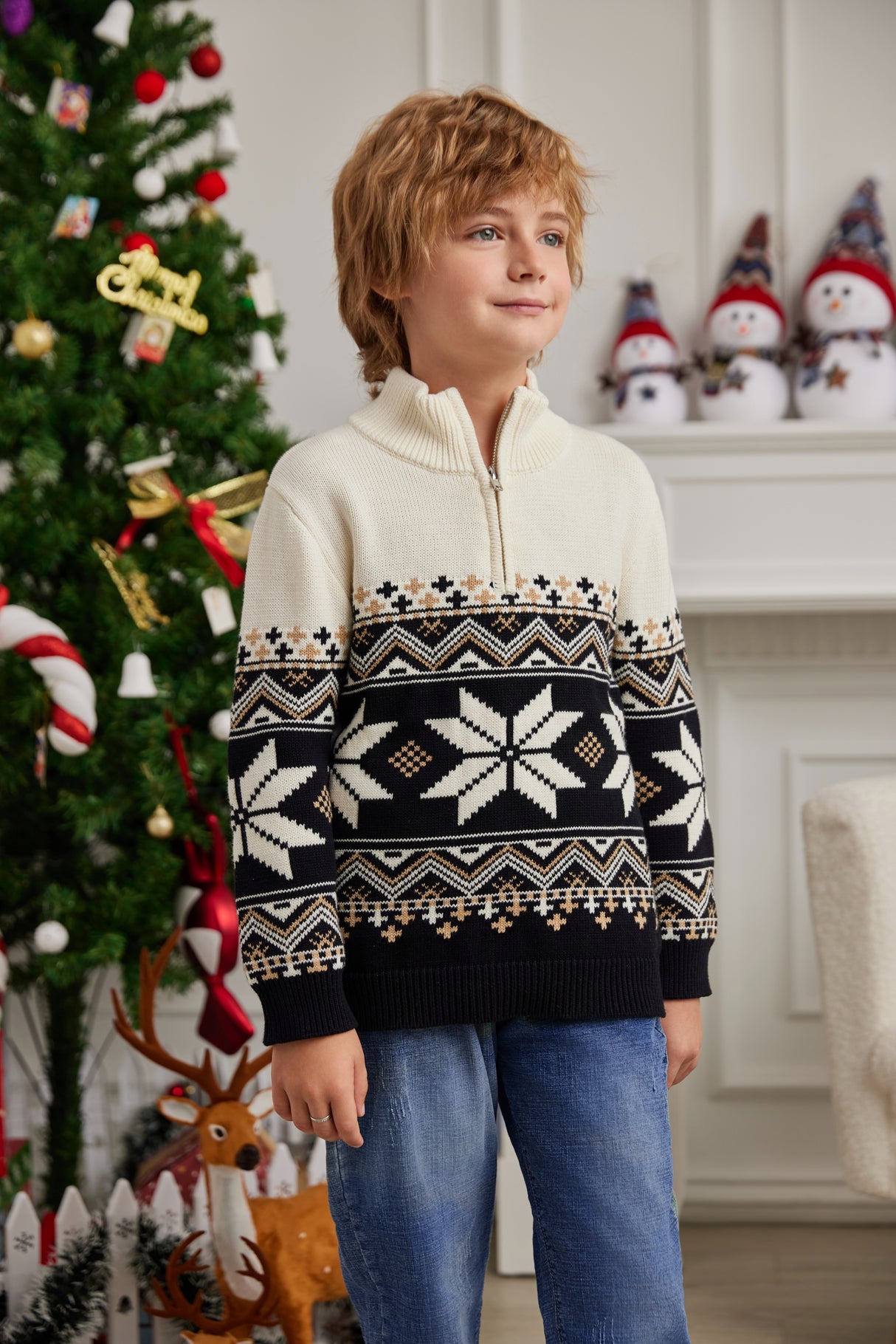 LUBOT 2024 Christmas Sweater for Children Black Gold