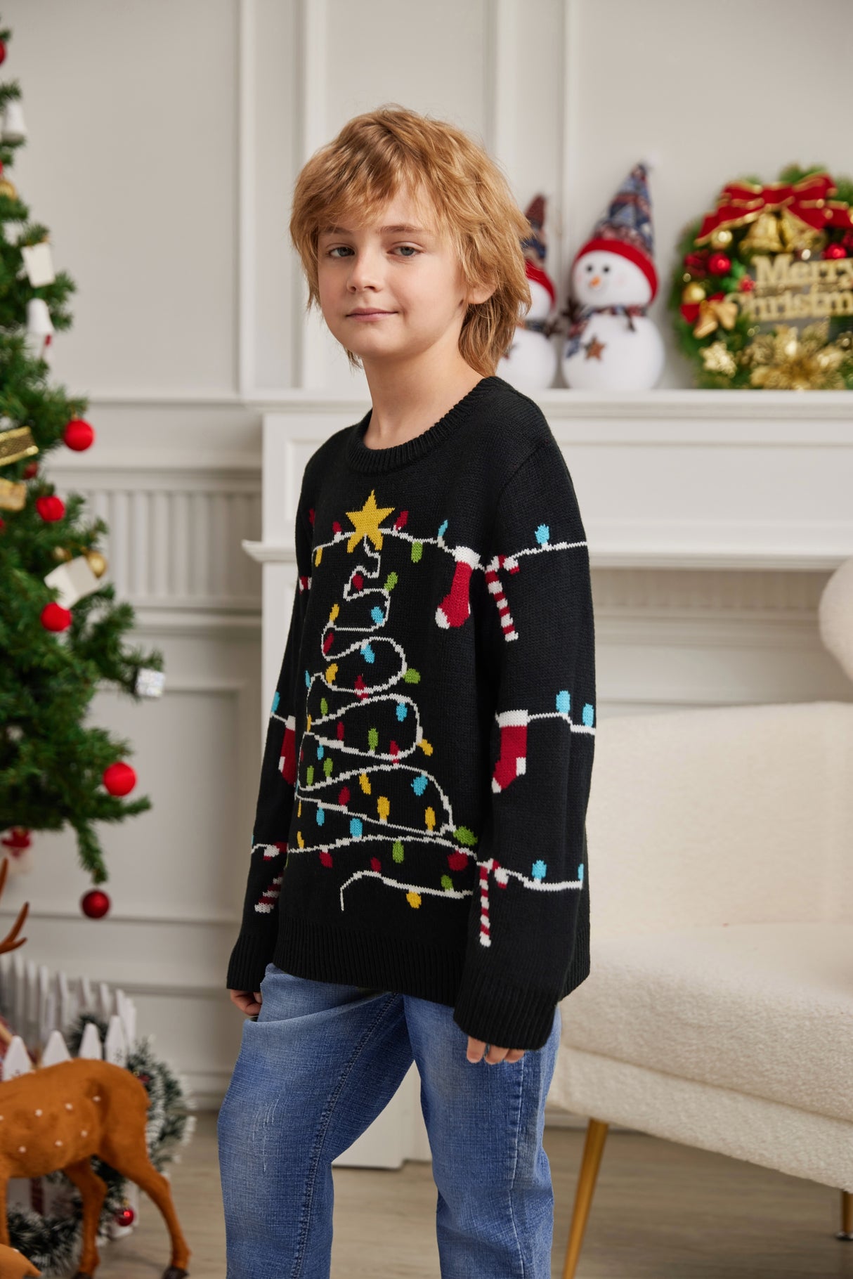 LUBOT 2024 Christmas Sweater for Children Tree lights