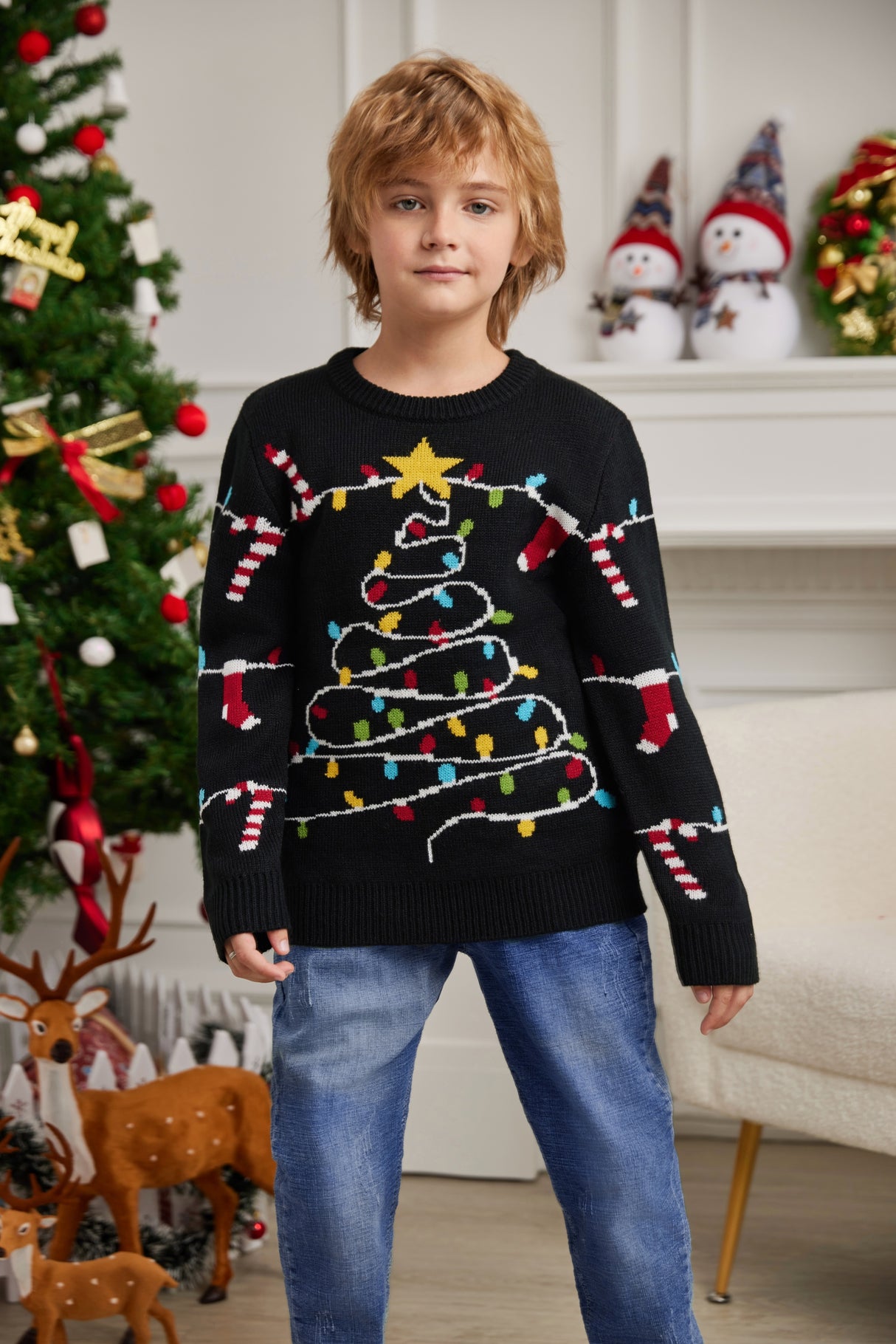 LUBOT 2024 Christmas Sweater for Children Tree lights