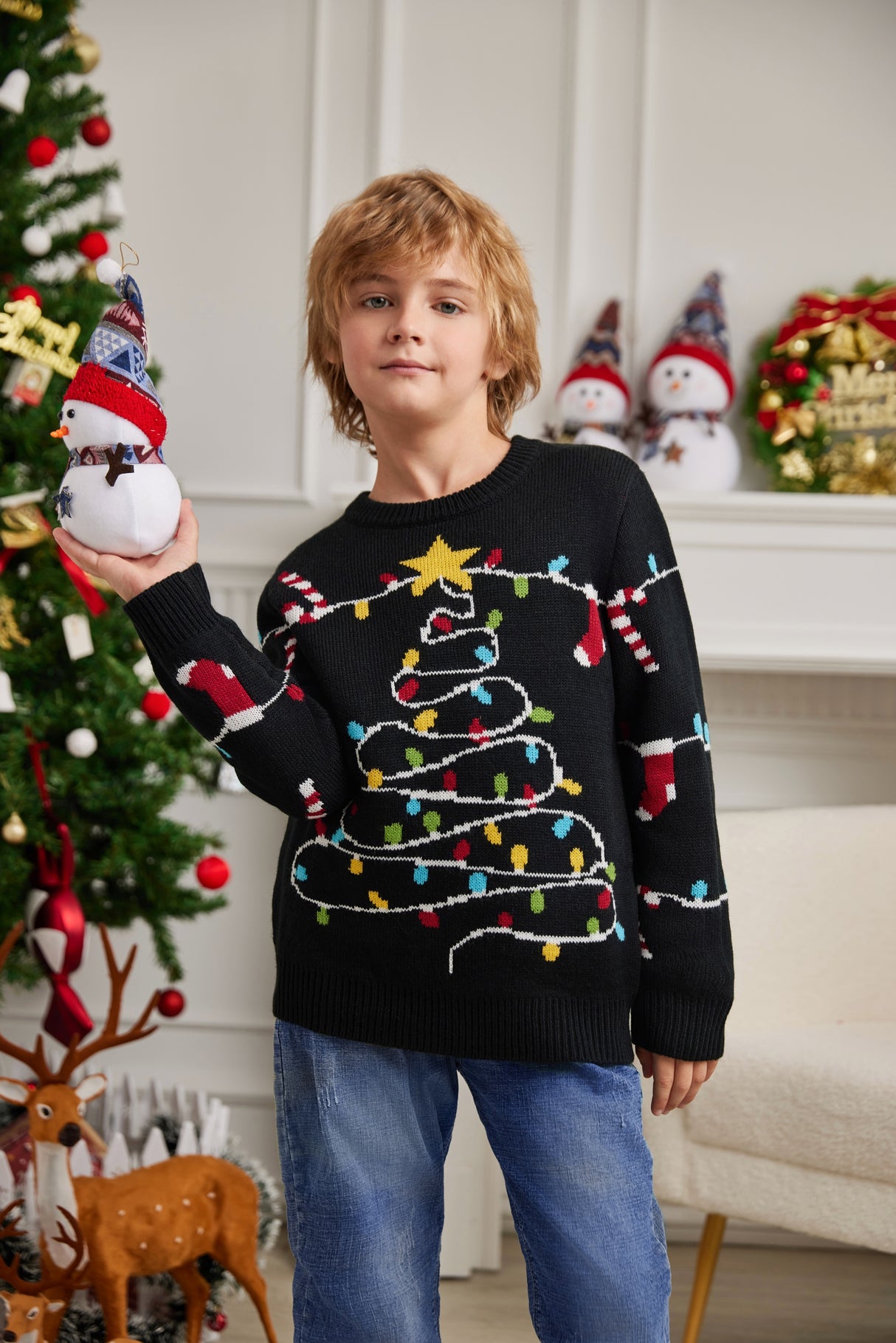 LUBOT 2024 Christmas Sweater for Children Tree lights