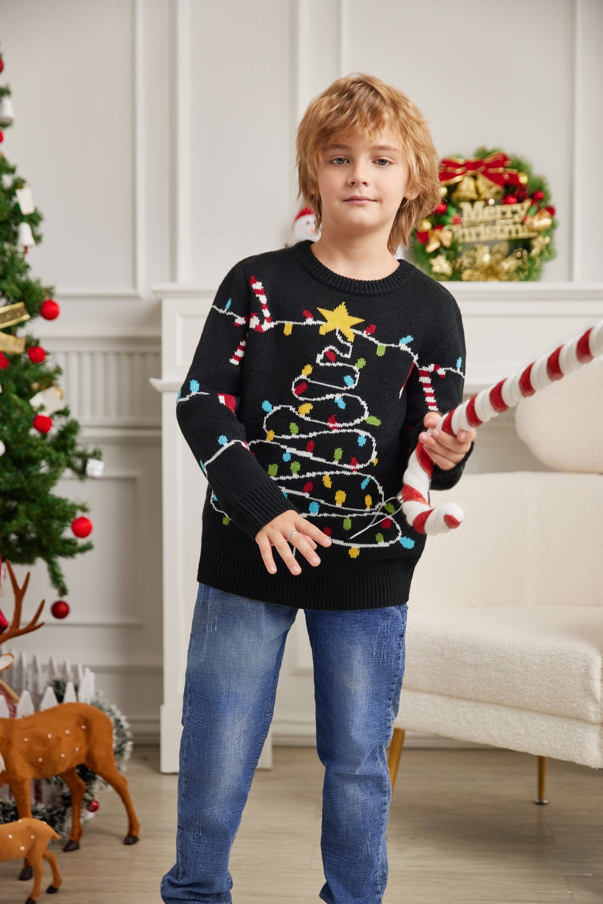 LUBOT 2024 Christmas Sweater for Children Tree lights