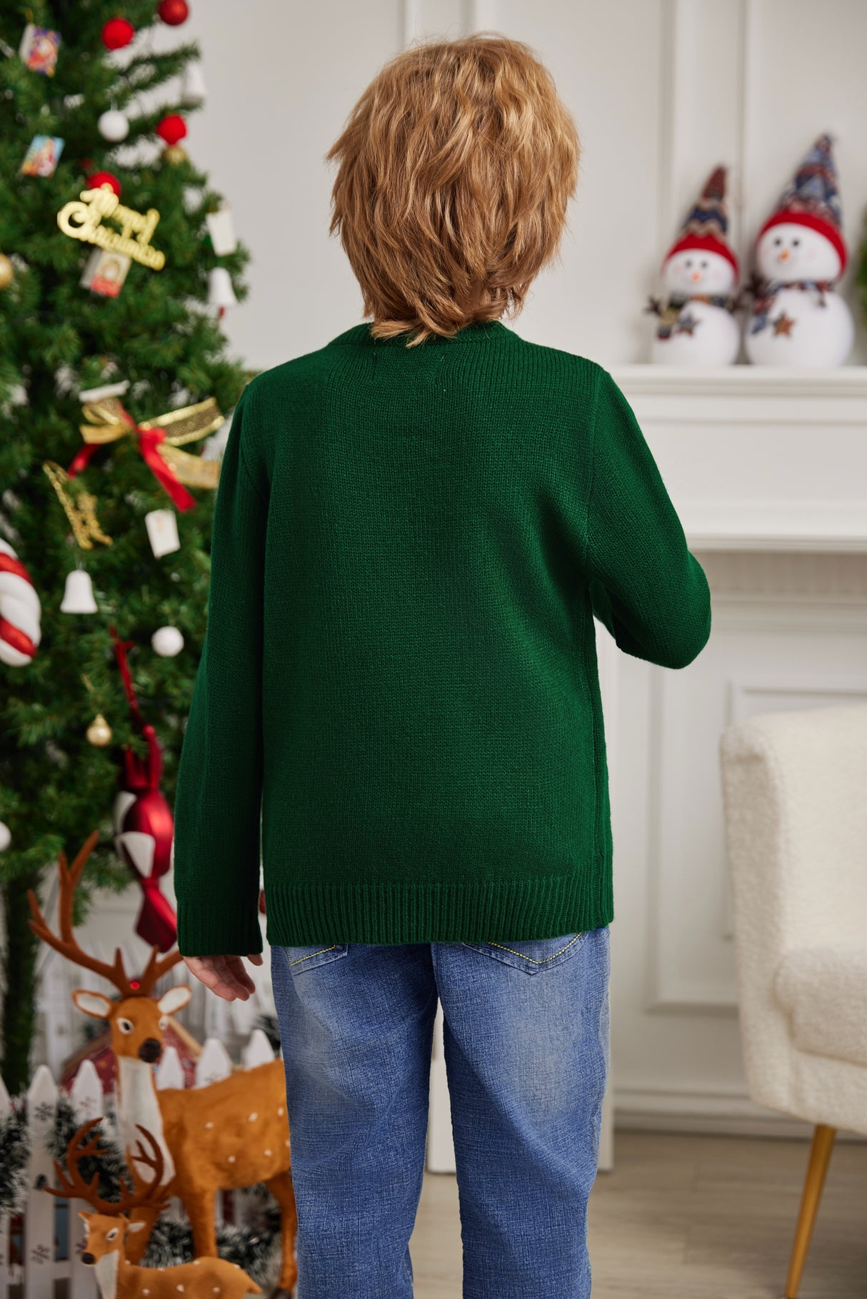 LUBOT 2024 Christmas Sweater for Children Green Pizza