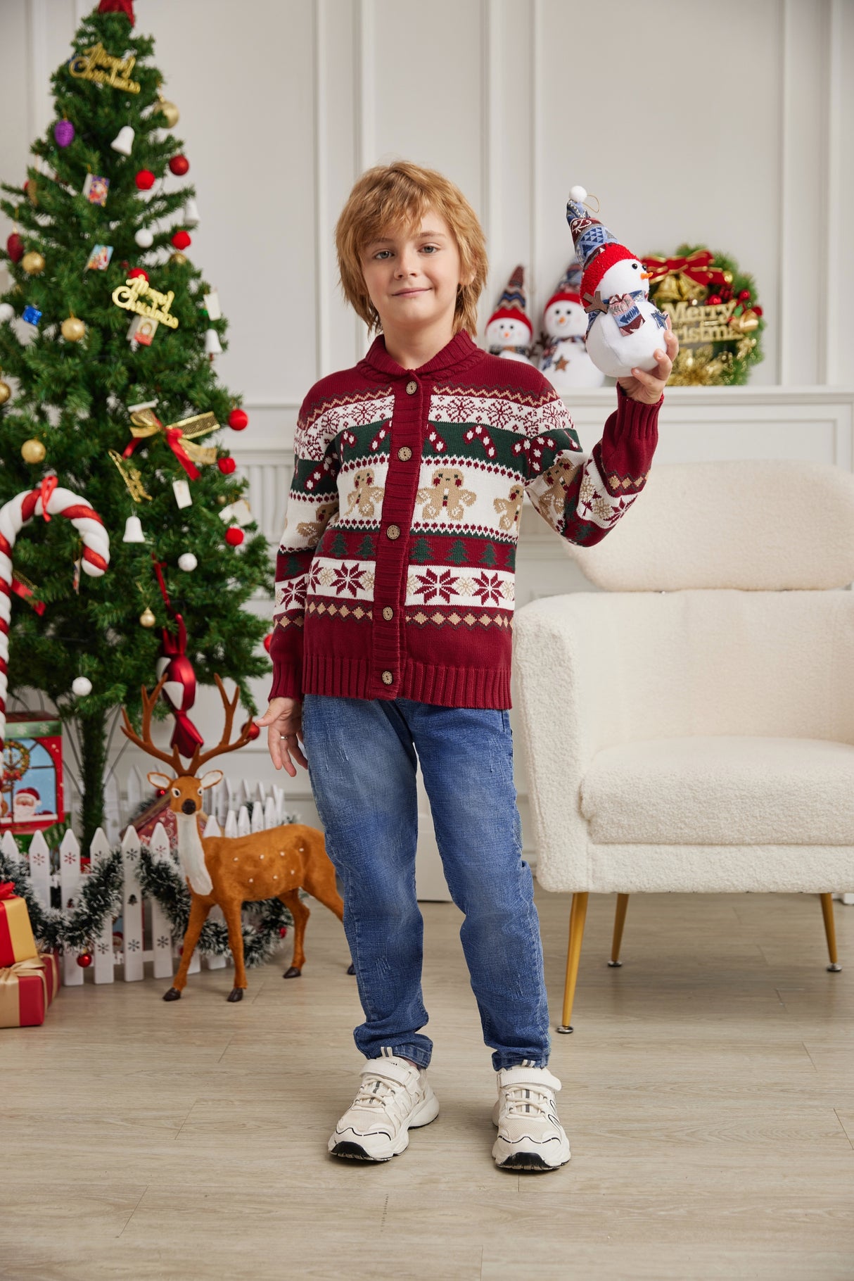LUBOT 2024 Christmas Sweater for Children Gingerbread