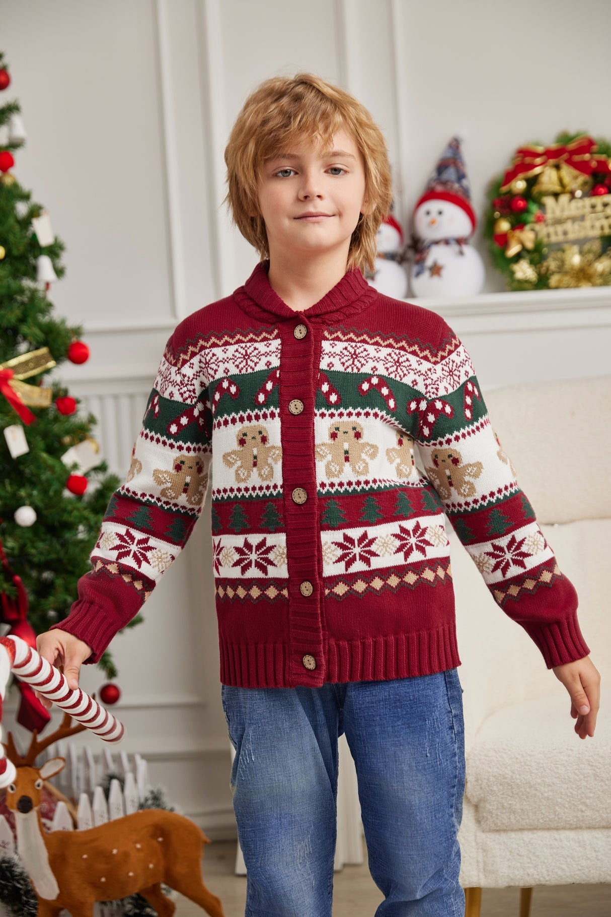LUBOT 2024 Christmas Sweater for Children Gingerbread