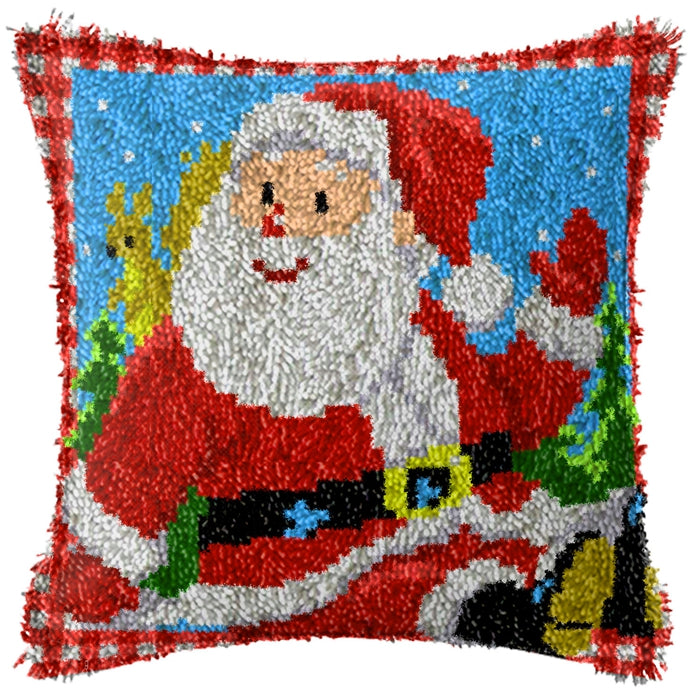 LUBOT 16"*16" Walking Christmas Santa Latch Hook Kits Cushion Cover Handicraft Making Kits DIY