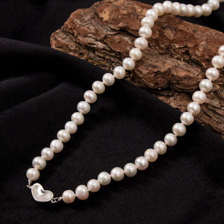 BURLAP LIFE Real Freshwater Pearl Women Necklace - Heart - GexWorldwide