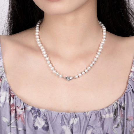 BURLAP LIFE Real Freshwater Pearl Women Necklace - Heart - GexWorldwide