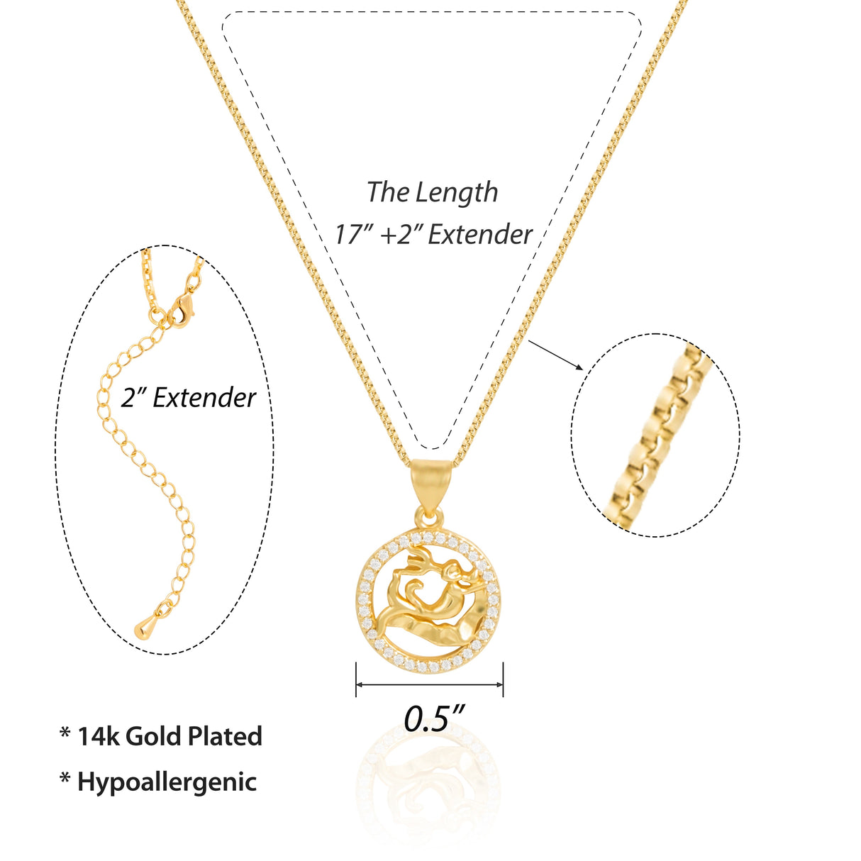 14K Gold Plated 12 Constellation Pendant Necklace Circle - GexWorldwide