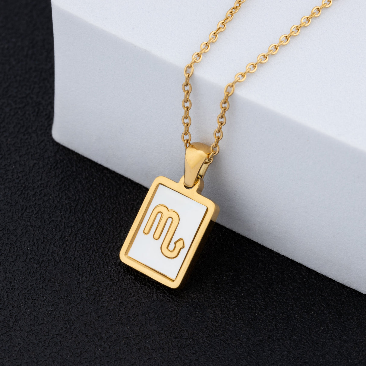 14K Gold Plated Gold 12 Constellation Pendant Necklace White Square - GexWorldwide
