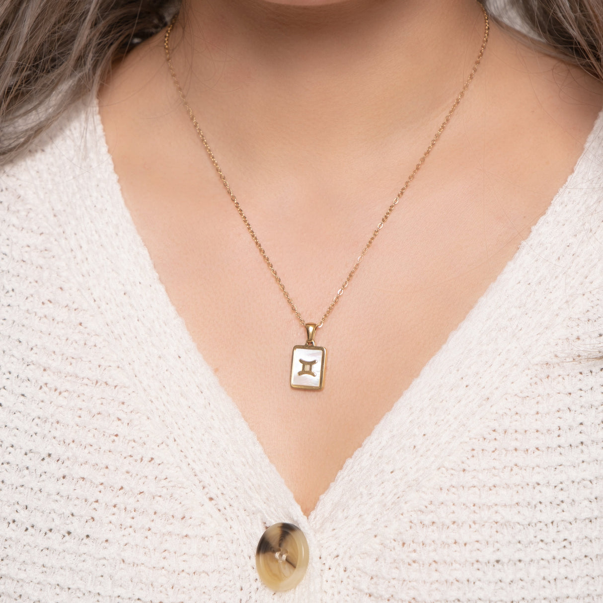 14K Gold Plated Gold 12 Constellation Pendant Necklace White Square - GexWorldwide