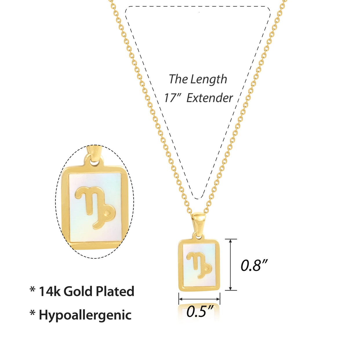 14K Gold Plated Gold 12 Constellation Pendant Necklace White Square - GexWorldwide