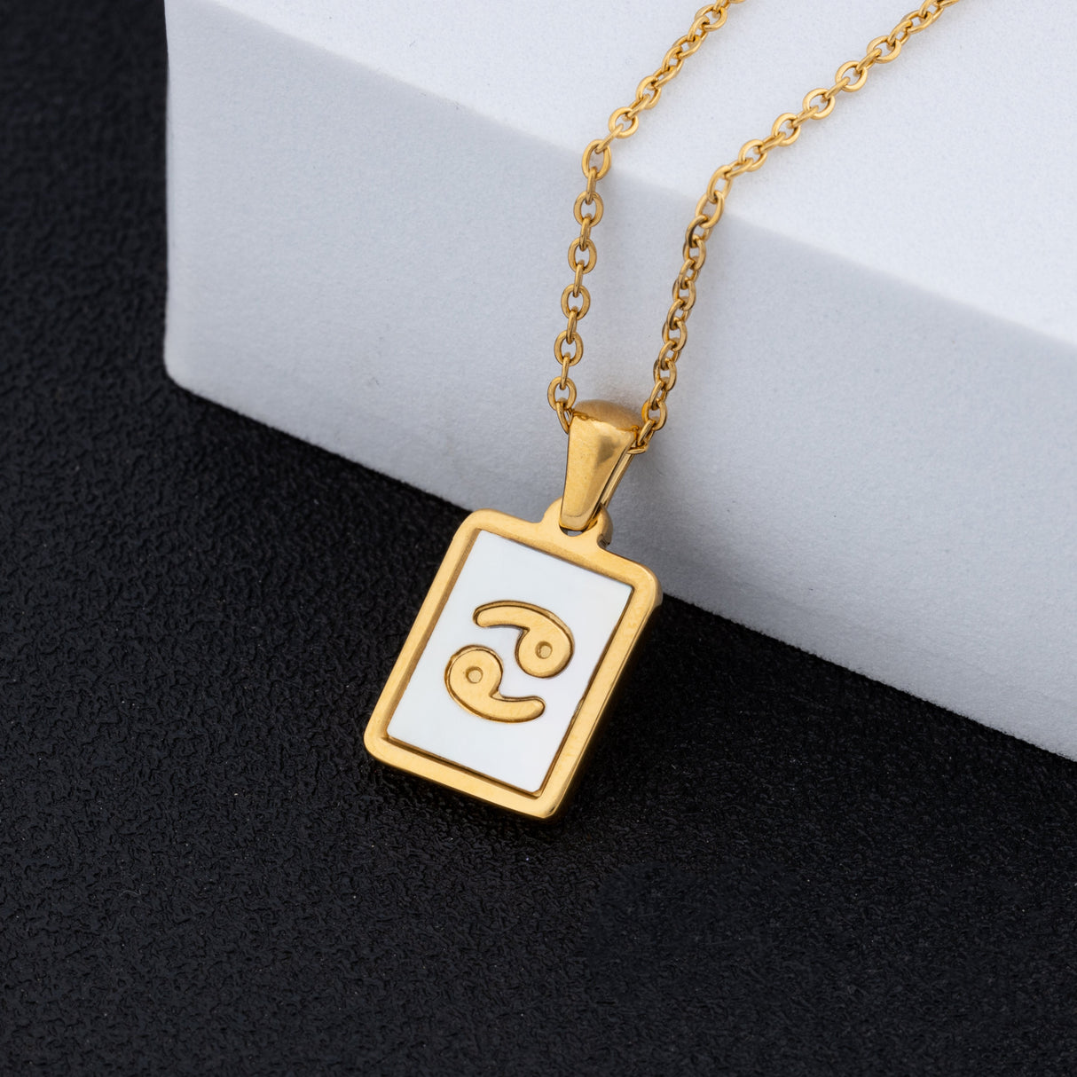 14K Gold Plated Gold 12 Constellation Pendant Necklace White Square - GexWorldwide