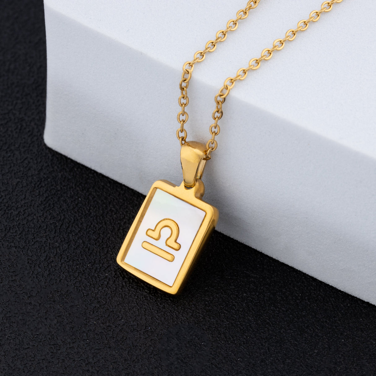 14K Gold Plated Gold 12 Constellation Pendant Necklace White Square - GexWorldwide