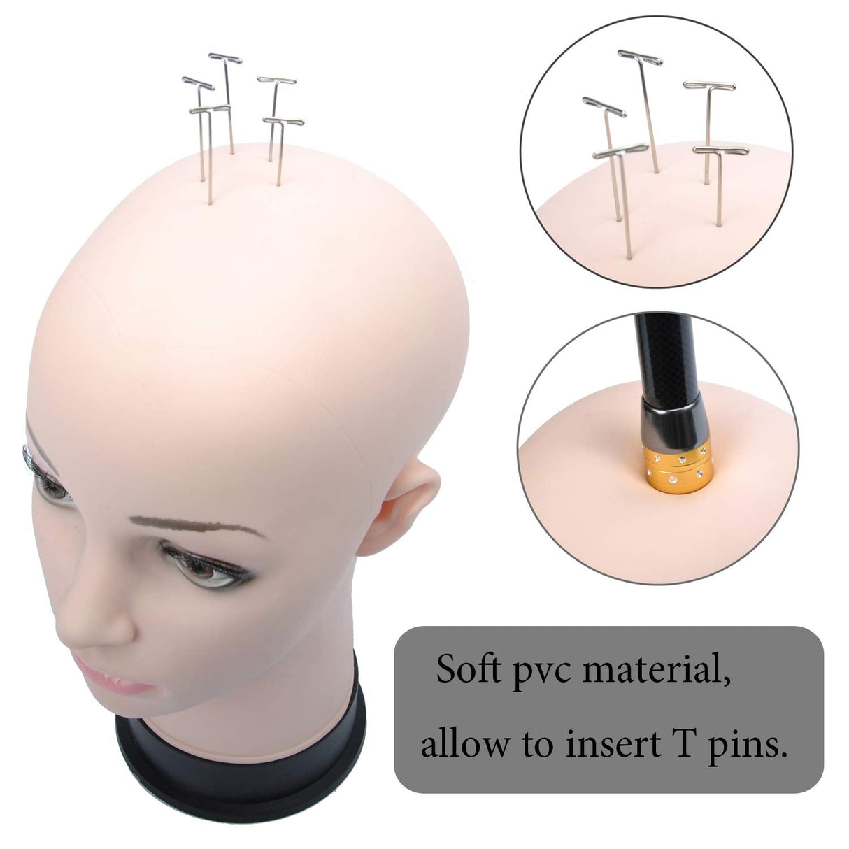 BHD BEAUTY Bald Realistic Mannequin Head with T-Pins for Wig Making and Display - GexWorldwide