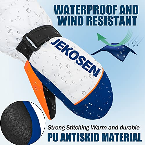 Blue Kids Snow Gloves Waterproof Warm Anti-lost lanyard 3M Thinsulate Glove - GexWorldwide