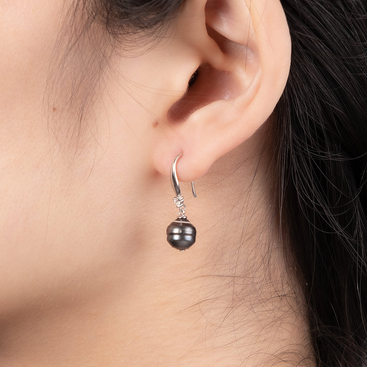 BURLAP LIFE 925 Silver Tahitian Pearl Fish Hook Earrings - Advanced Design! - GexWorldwide