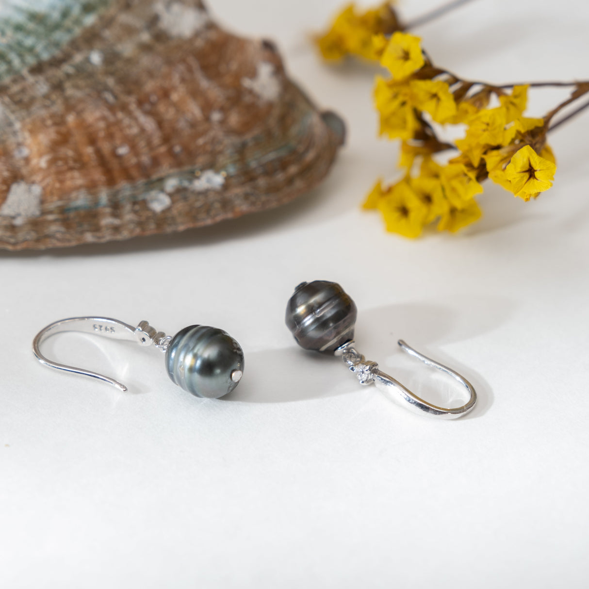 BURLAP LIFE 925 Silver Tahitian Pearl Fish Hook Earrings - Advanced Design! - GexWorldwide