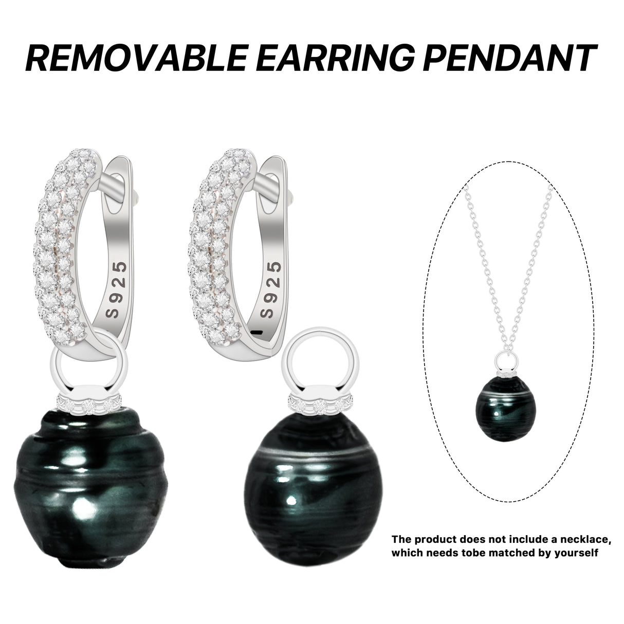 BURLAP LIFE 925 Silver Tahitian Pearl Hinged Hoop Earrings - Detachable Ear Hoops - GexWorldwide