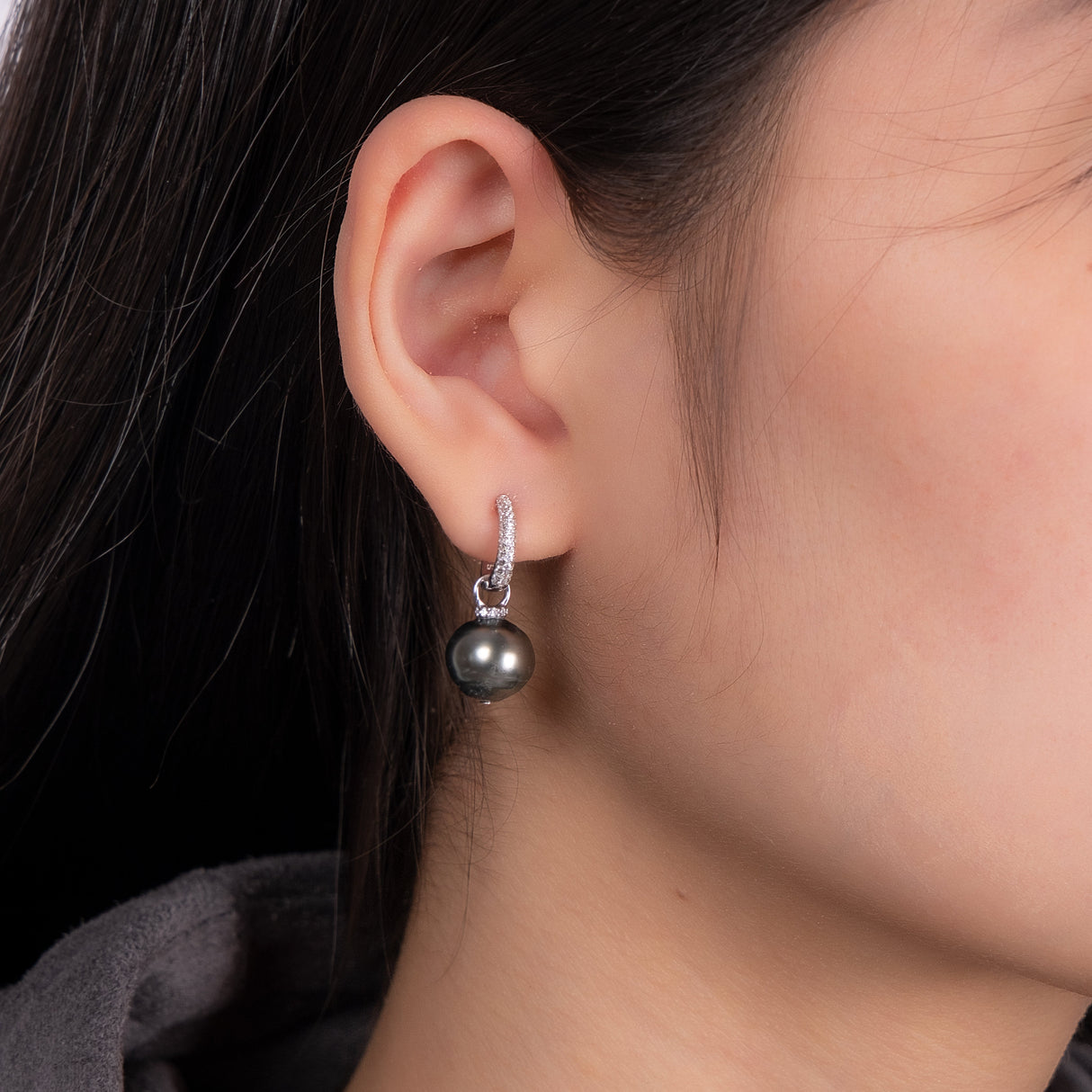 BURLAP LIFE 925 Silver Tahitian Pearl Hinged Hoop Earrings with Cubic Zircon - Detachable Ear Hoops - GexWorldwide