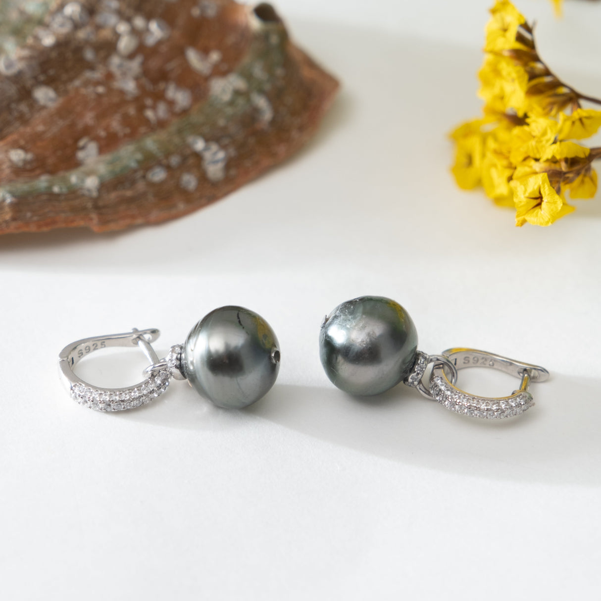 BURLAP LIFE 925 Silver Tahitian Pearl Hinged Hoop Earrings with Cubic Zircon - Detachable Ear Hoops - GexWorldwide