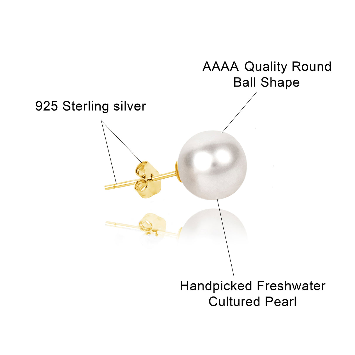 BURLAP LIFE 925 Sterling Silver Freshwater Round Pearl Earrings Stud - Timeless Beauty - GexWorldwide