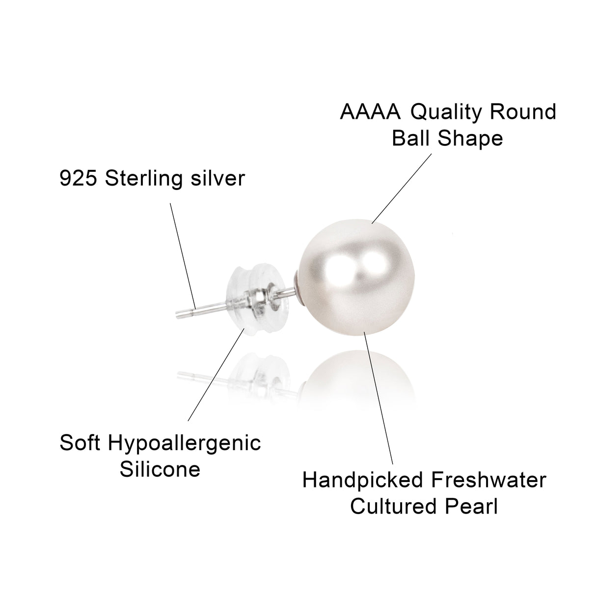 BURLAP LIFE 925 Sterling Silver Freshwater Round Pearl Earrings Stud - Timeless Beauty - GexWorldwide