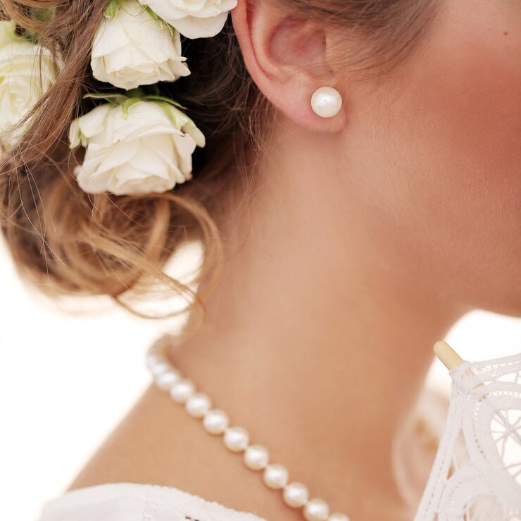 BURLAP LIFE 925 Sterling Silver Freshwater Round Pearl Earrings Stud - Timeless Beauty - GexWorldwide