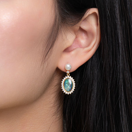 BURLAP LIFE Freshwater Pearl Abalone Shell Earrings Gold Plated 925 Silver (Mirror) - GexWorldwide