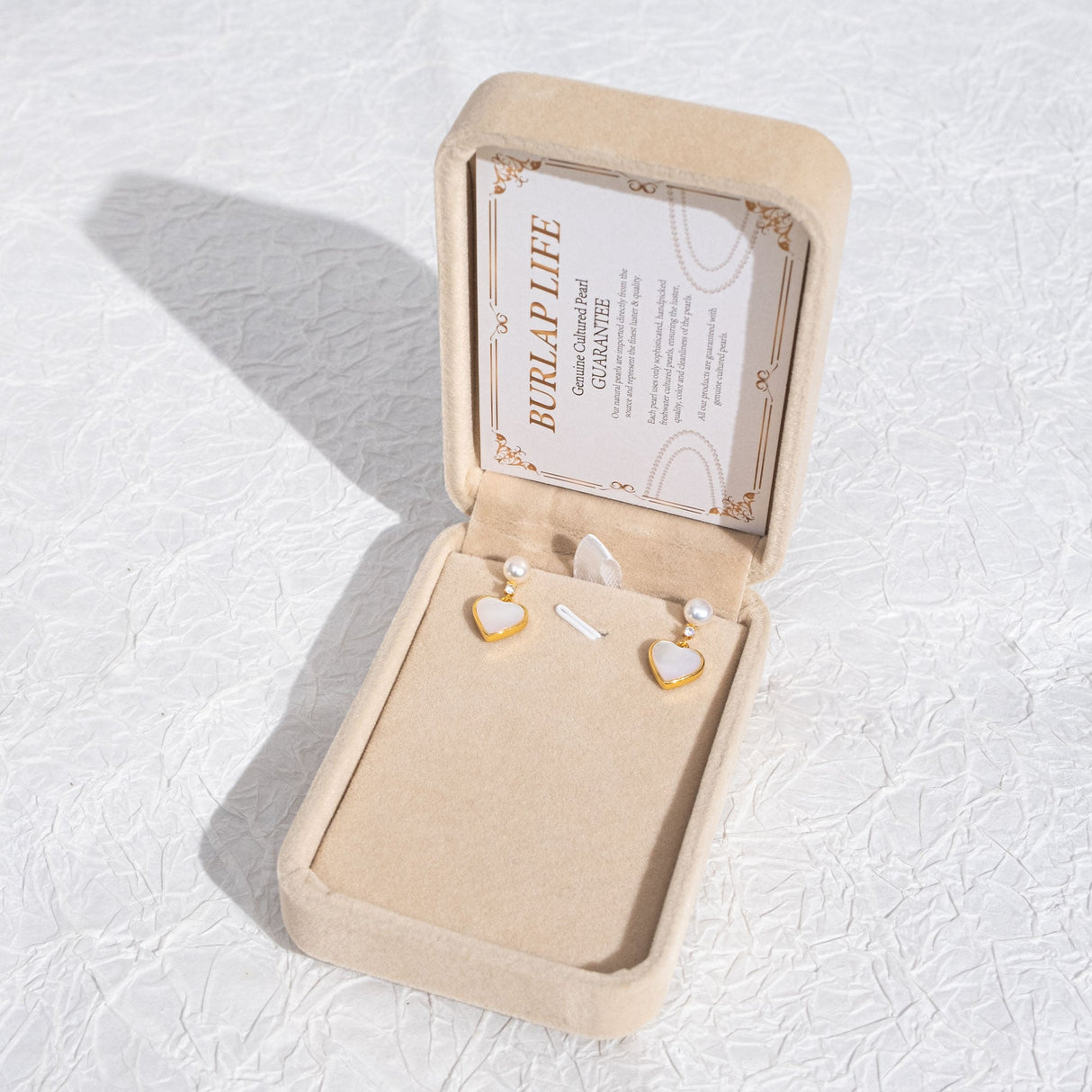 BURLAP LIFE Freshwater Pearl Mother of Pearl Earrings Gold Plated 925 Silver (Heart) - GexWorldwide