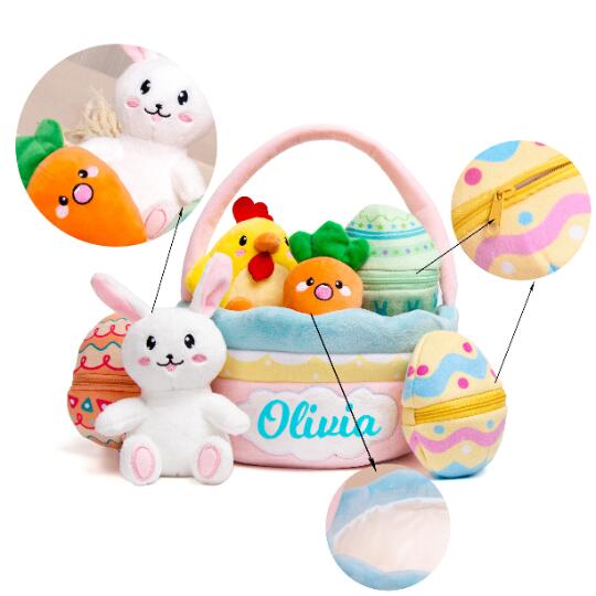 GEX Easter Basket Personalized Baby's First Easter Name Basket with Stuffed Toys - GexWorldwide