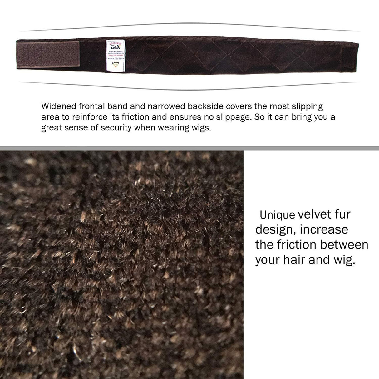 GEX Flexible Velvet Wig Grip Scarf Head Band Adjustable Fastern Brown - GexWorldwide