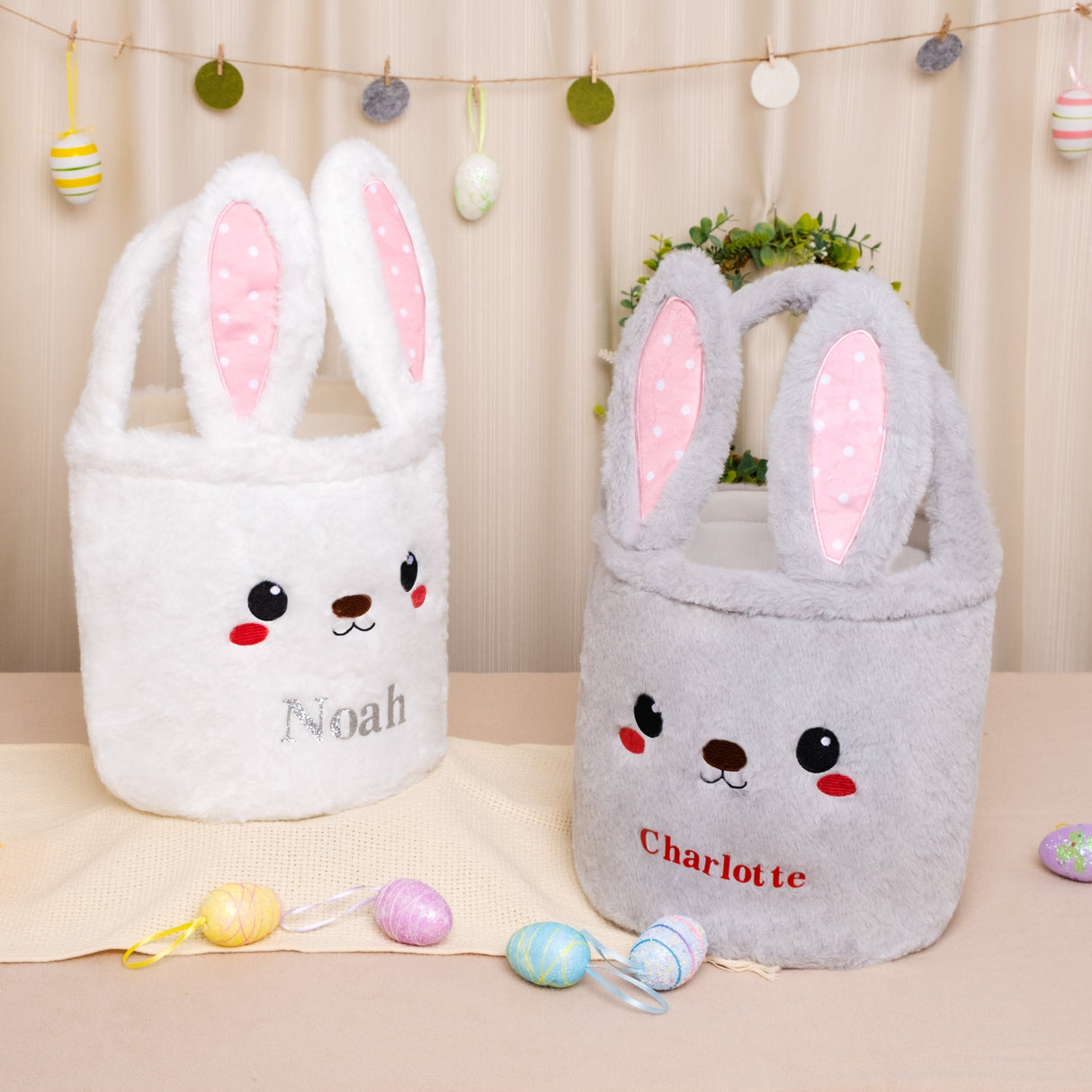 GEX Personalized Easter Bunny Basket Kids Plush Bunny Basket with Name - GexWorldwide