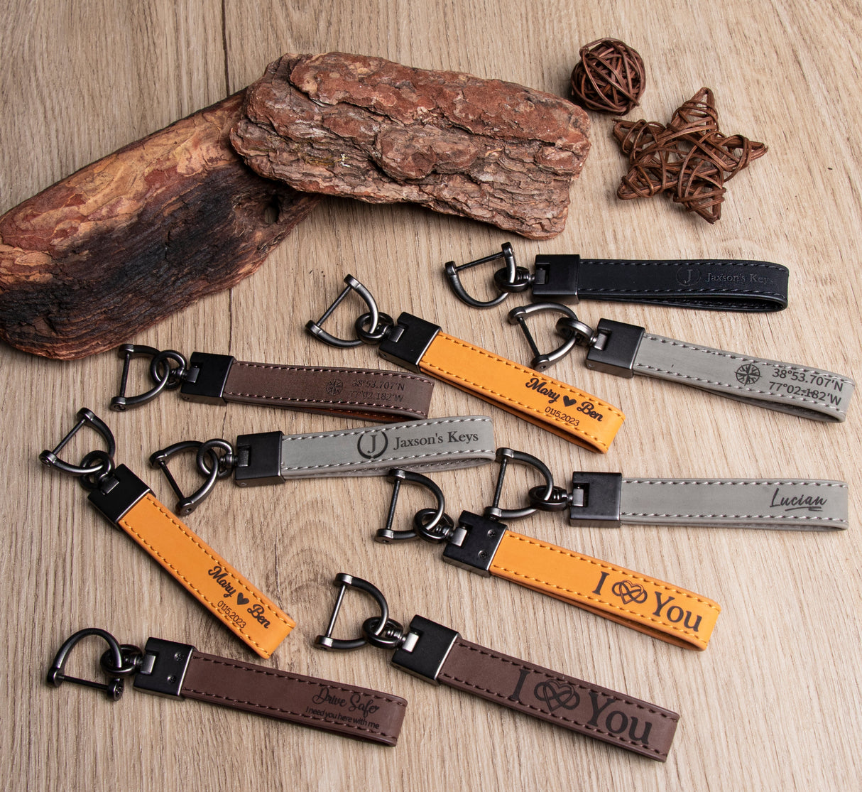 GEX Personalized Engraved Coordinates Leather Keychain - GexWorldwide