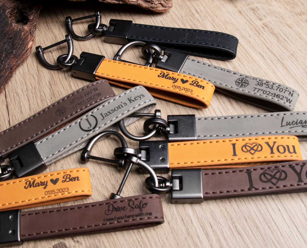 GEX Personalized Engraved Coordinates Leather Keychain - GexWorldwide