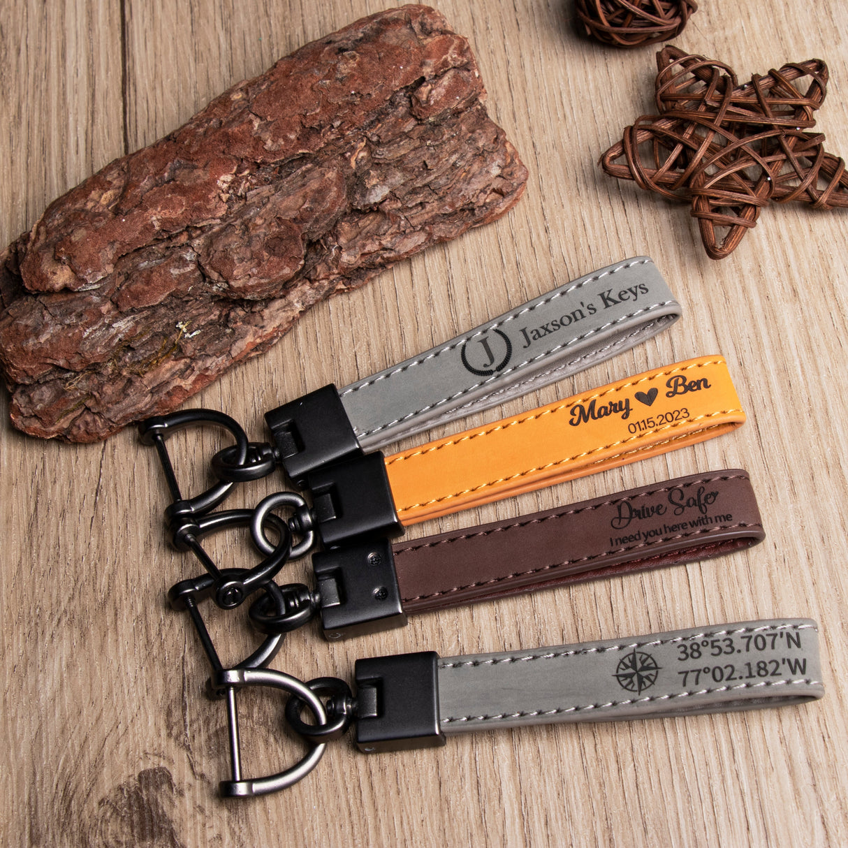GEX Personalized Engraved Coordinates Leather Keychain - GexWorldwide