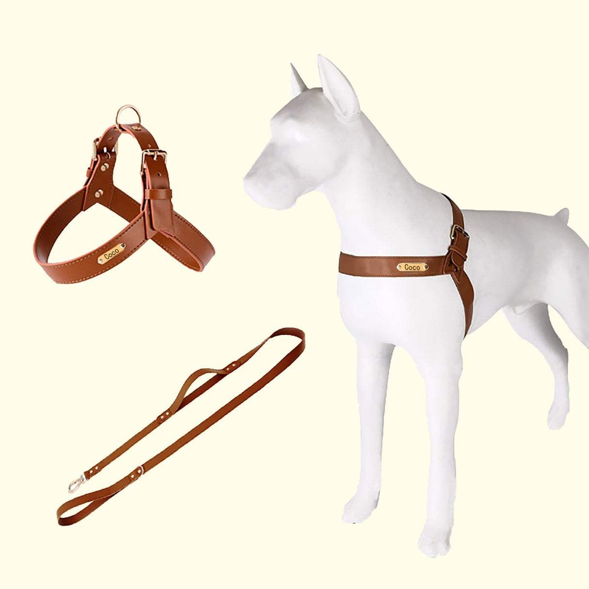 GEX Personalized Large Dog Leather Harness and Leash Set - GexWorldwide